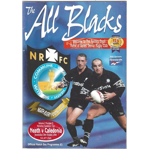 1996/97 Neath v Caledonia Heineken Cup Pool Match Rugby Union Programme