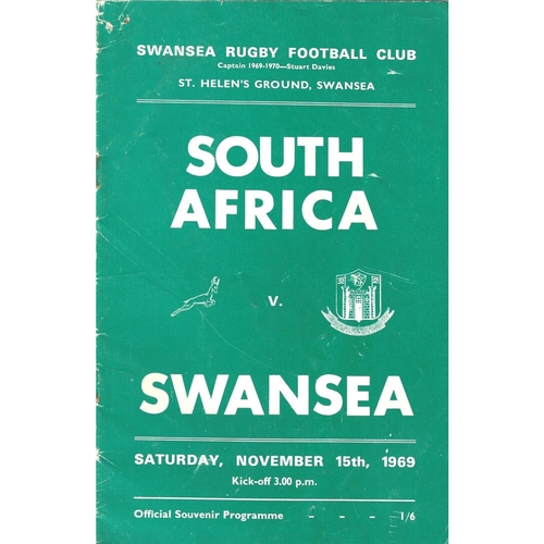 1969/70 Swansea v South Africa Tour Match Rugby Union programme