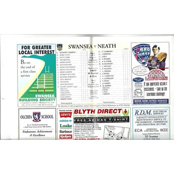 1992/93 Swansea v Neath Rugby Union Programme
