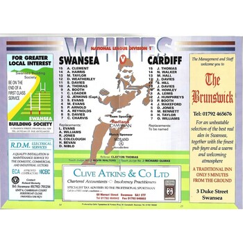 1996/97 Swansea v Cardiff Rugby Union Programme