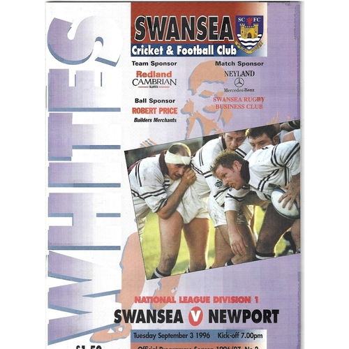 1996/97 Swansea v Newport Rugby Union Programme