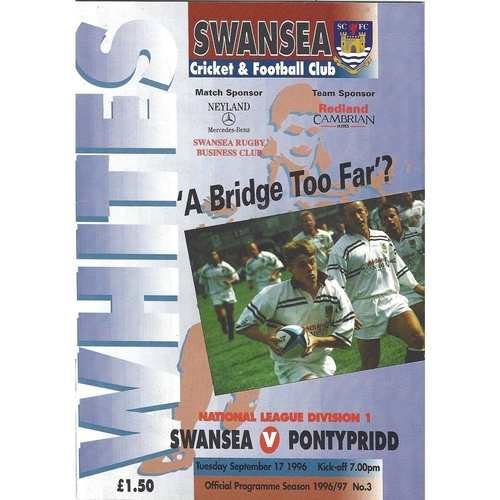 1996/97 Swansea v Pontypridd Rugby Union Programme