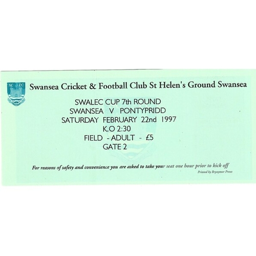 1996/97 Swansea v Pontypridd WRU Challenge Cup (SWALEC) 7th Round Rugby Union Programme & Match Ticket