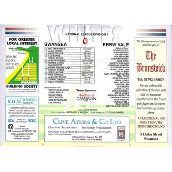 1996/97 Swansea v Ebbw Vale Rugby Union Programme