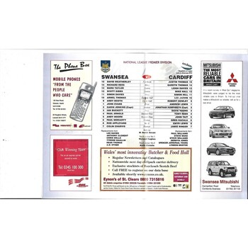 1997/98 Swansea v Cardiff Rugby Union Programme