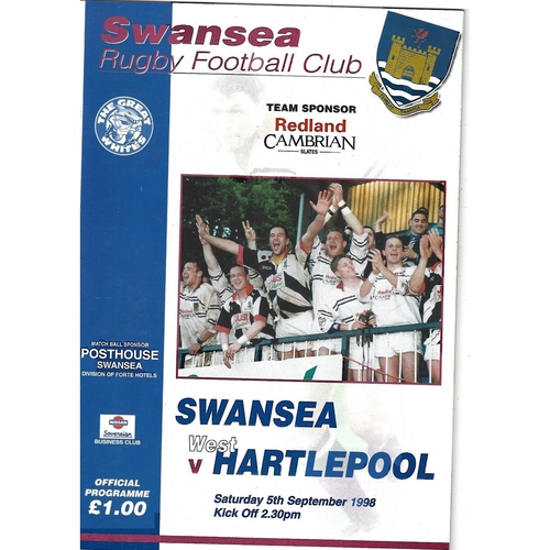1998/99 Swansea v West Hartlepool Rugby Union Programme