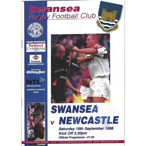 1998/99 Swansea v Newcastle Rugby Union Programme