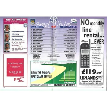 1998/99 Swansea v Newcastle Rugby Union Programme