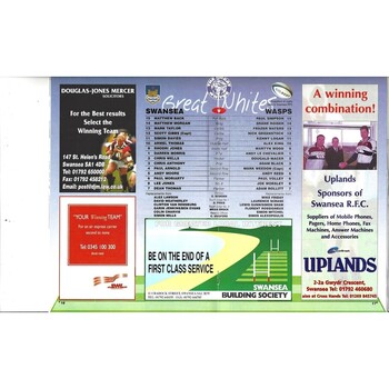 1998/99 Swansea v Wasps Rugby Union Programme