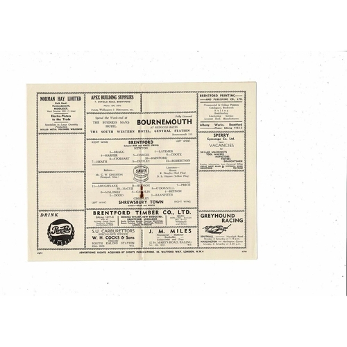 1954/55 Brentford v Shrewsbury Town Football Programme