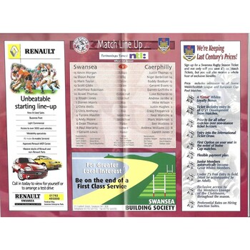 2000/01 Swansea v Caerphilly Rugby Union Programme