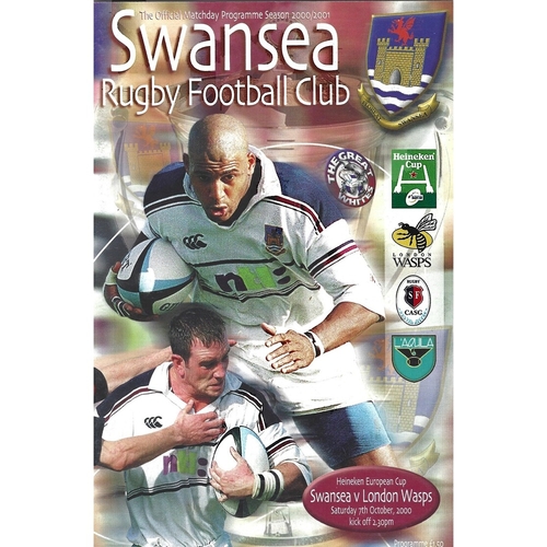 2000/01 Swansea v London Wasps Heineken European Cup Rugby Union Programme