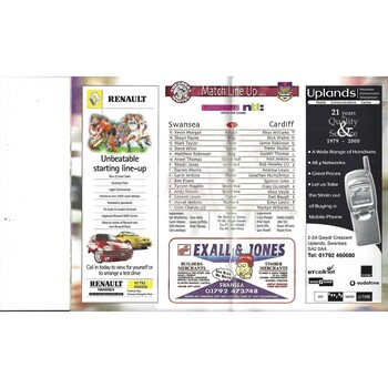2000/01 Swansea v Cardiff Rugby Union Programme