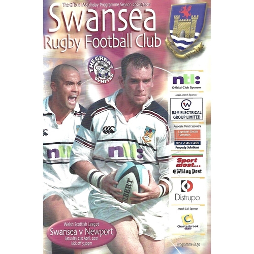 2000/01 Swansea v Newport Rugby Union Programme