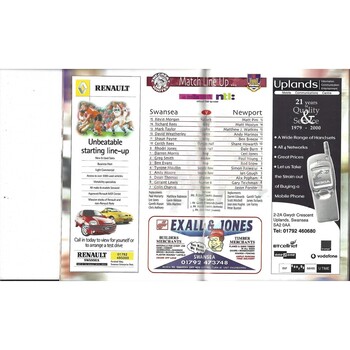 2000/01 Swansea v Newport Rugby Union Programme