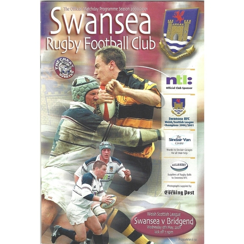 2000/01 Swansea v Bridgend Rugby Union Programme
