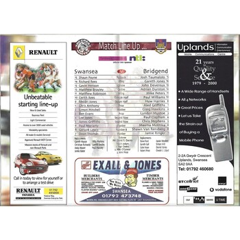 2000/01 Swansea v Bridgend Rugby Union Programme