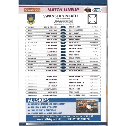 2001/02 Swansea v Neath Rugby Union Programme