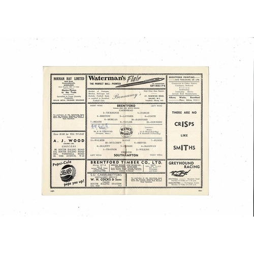 1955/56 Brentford v Southampton Football Programme. Autographed