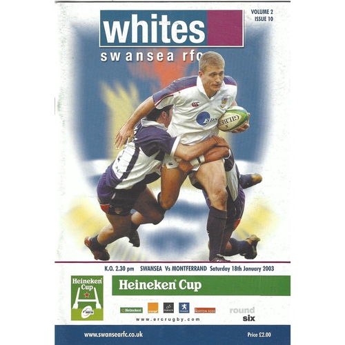 2002/03 Swansea v Montferrand Heineken Cup 6th Round Rugby Union Programme & Match Ticket