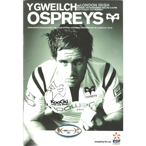 2007/08 Ospreys v London Irish EDF Energy Cup 1st Round Rugby Union Programme