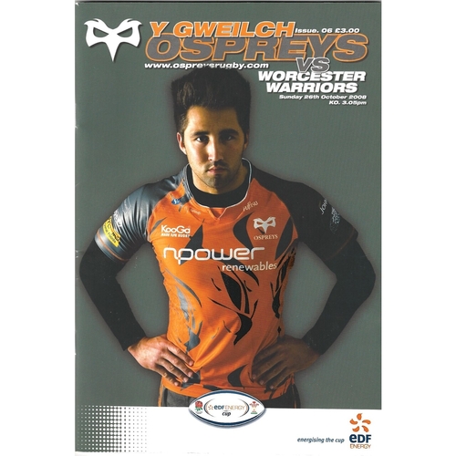 2008/09 Ospreys v Worcester Warriors Rugby Union Programme