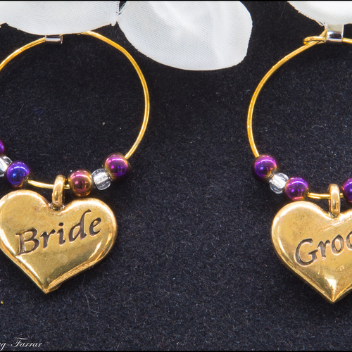 Bride & Groom Wine Glass Charms Brass