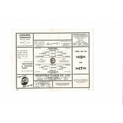 1956/57 Brentford v Gillingham Football Programme