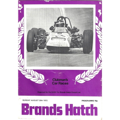 1972 Brands Hatch Clubman's Car Races (20/08/1972) motor racing programme