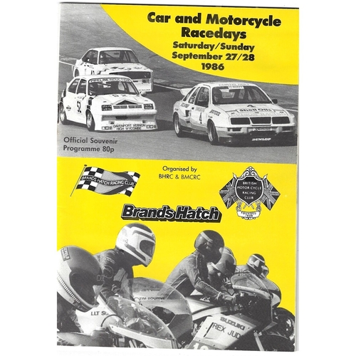 1986 Brands Hatch Car & Motorcycle Racedays (27/09/1986 & 28/09/1986) motor racing programme