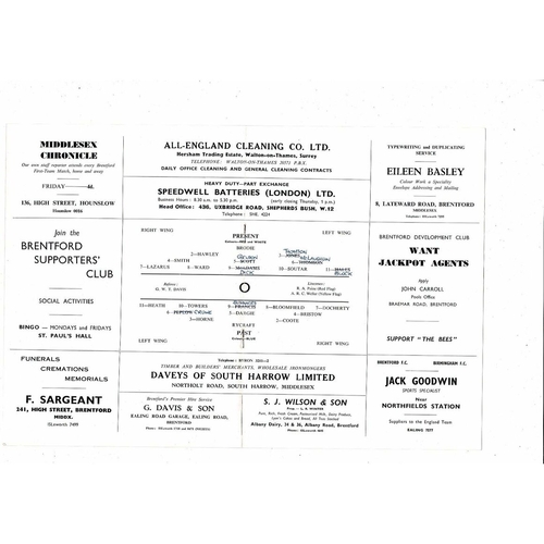 Brentford Past v Present Charity Match Football Programme 1963/64
