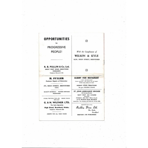 Brentford Past v Present Charity Match Football Programme 1963/64