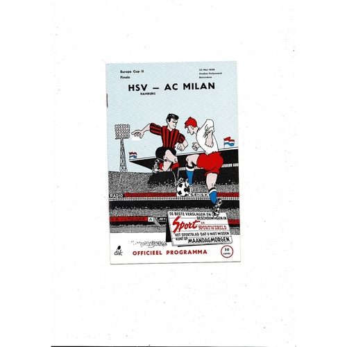 1968 Hamburg v AC Milan European Cup Winners Cup Final Football Programme