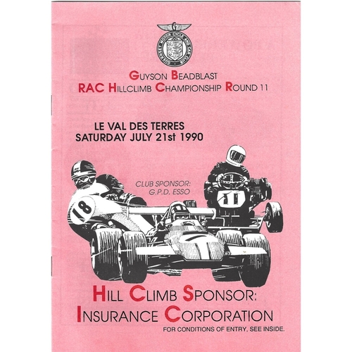 1990 Le Val Des Terres Guyson Beadblast RAC Hillclimb Championship Round 11 (21/07/1990) motor racing programme