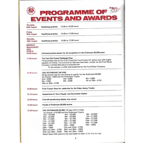 1972 Brands Hatch Rothmans 50,000 Meeting (28/08/1972) motor racing programme & Entry List & Lap Chart Brochure