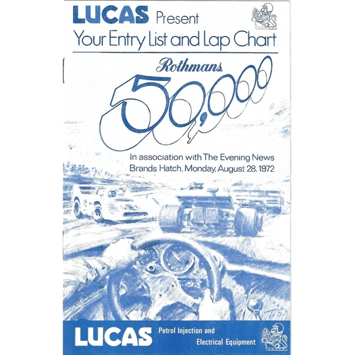 1972 Brands Hatch Rothmans 50,000 Meeting (28/08/1972) motor racing programme & Entry List & Lap Chart Brochure