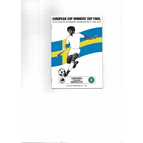 1990 Sampdoria v Anderlecht European Cup Winners Cup Final Football Programme