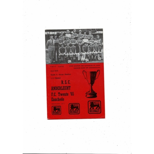 1977/78 Anderlecht v Twente European Cup Winners Cup Semi Final Football Programme