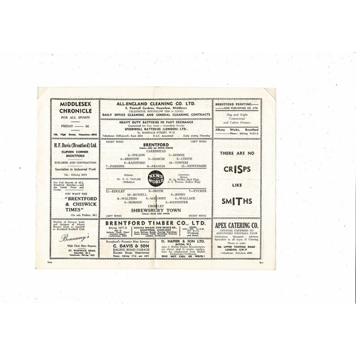 1957/58 Brentford v Shrewsbury Town Football Programme