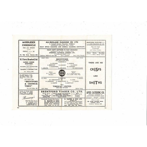 1957/58 Brentford v Torquay United Football Programme