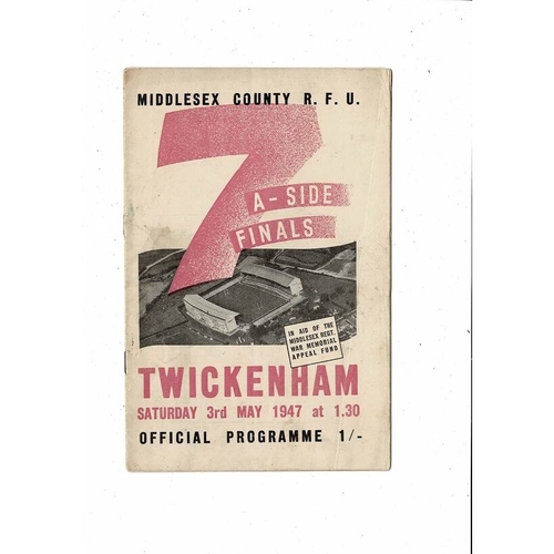 1947 Middlesex Sevens Rugby Union Programme
