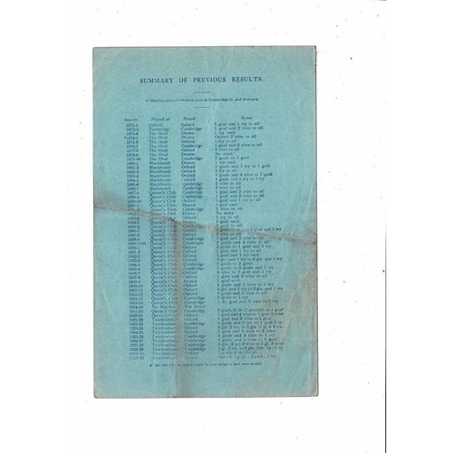 1931 Oxford v Cambridge Varsity Match Rugby Union Programme