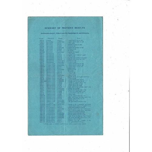 1932 Oxford v Cambridge Varsity Match Rugby Union Programme