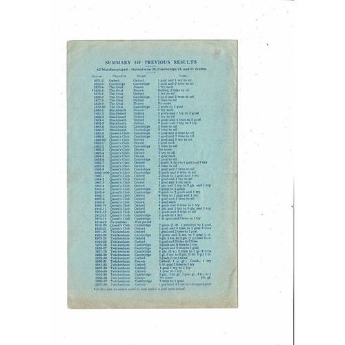 1938 Oxford v Cambridge Varsity Match Rugby Union Programme