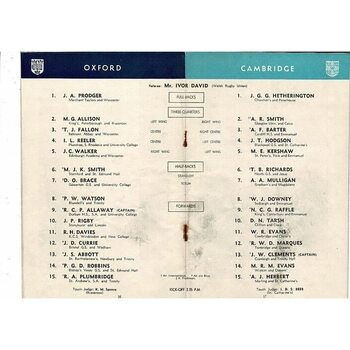 1955 Oxford v Cambridge Varsity Match Rugby Union Programme