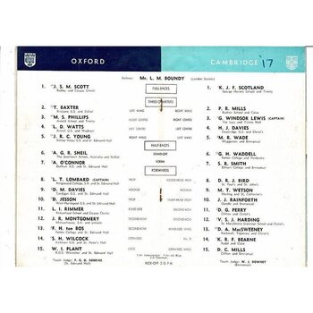1958 Oxford v Cambridge Varsity Match Rugby Union Programme