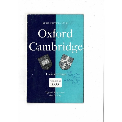 1959 Oxford v Cambridge Varsity Match Rugby Union Programme