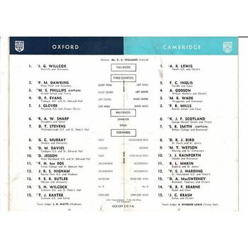 1959 Oxford v Cambridge Varsity Match Rugby Union Programme