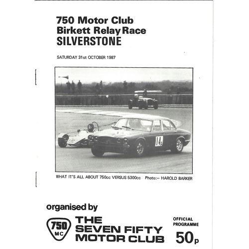 1987 Silverstone 750 Motor Club Birkett Relay Race Meeting (31/10/1987) Motor Racing Programme