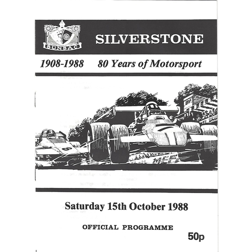 1988 Silverstone SUNBAC 1908-1988 80 Years of Motorsport Meeting (15/10/1988) Motor Racing Programme